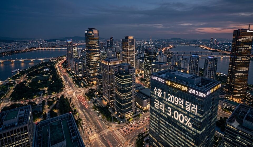 코스피 7000선 한국 경제 서울 여의도 금융가 야경
