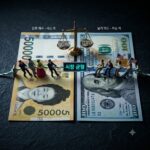 원달러 환율 1,350원 원화 지폐와 달러 지폐