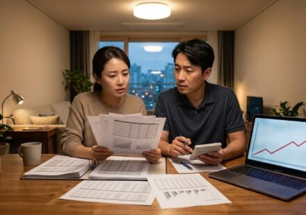 미국 금리 인상 소식에 대출 서류를 살피는 부부