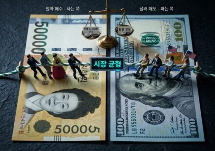 원달러 환율 1,350원 원화 지폐와 달러 지폐