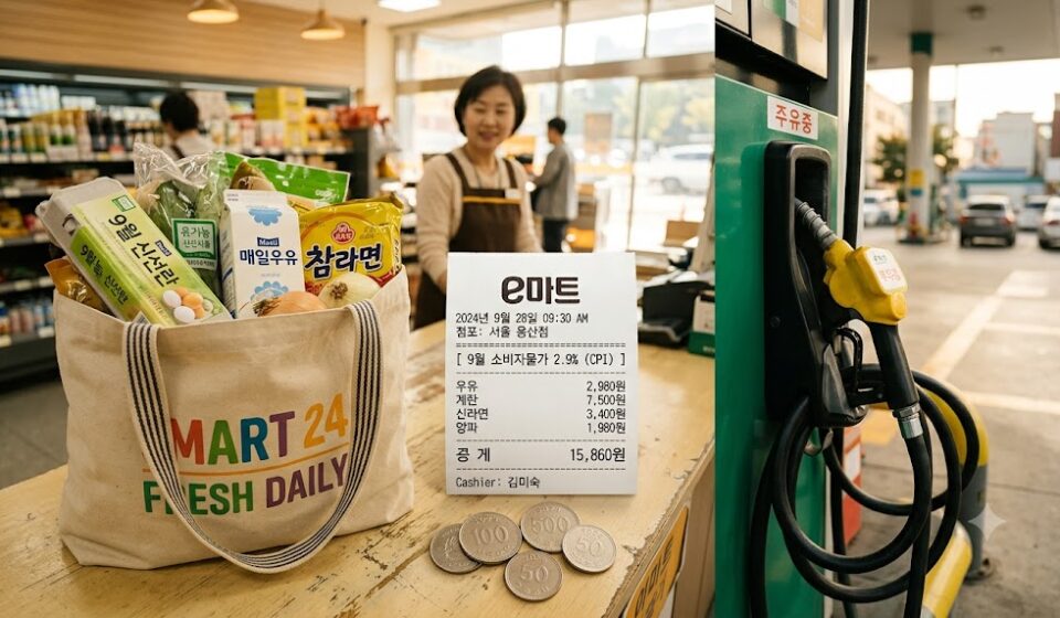 9월 소비자물가 2.9% 장바구니 물가와 기름값 마트 계산대 풍경