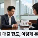 은행 창구에서 태블릿 그래프를 보며 상담하는 모습