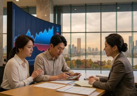 은행 대출 상담 창구의 부부