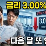 기준금리 동결 소식에 대출 서류를 보며 걱정하는 부부와 금리 그래픽